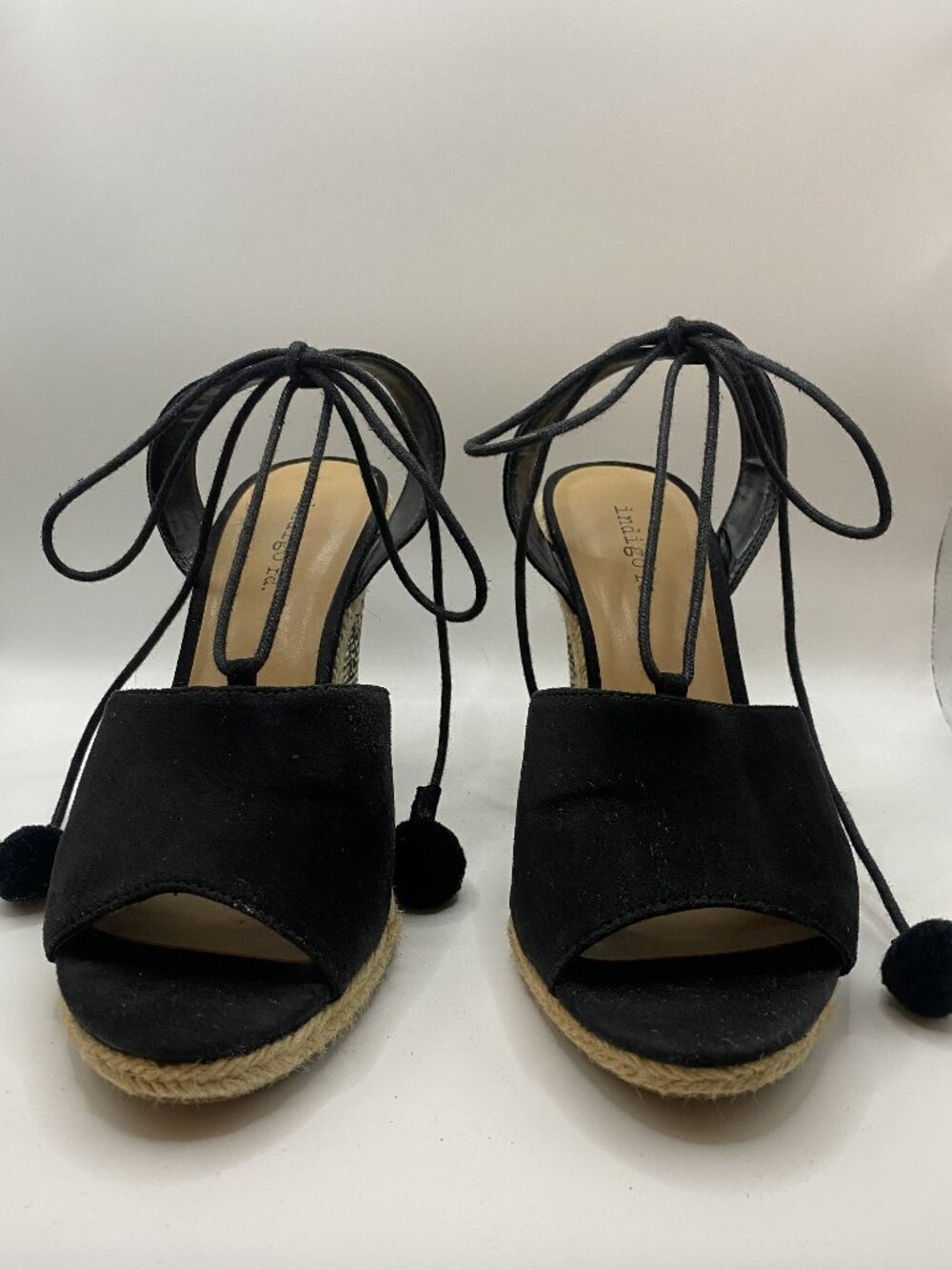 Indigo rd. Black Bohemian Style Wedge with Wrap Around Ankle Lace Size 7M